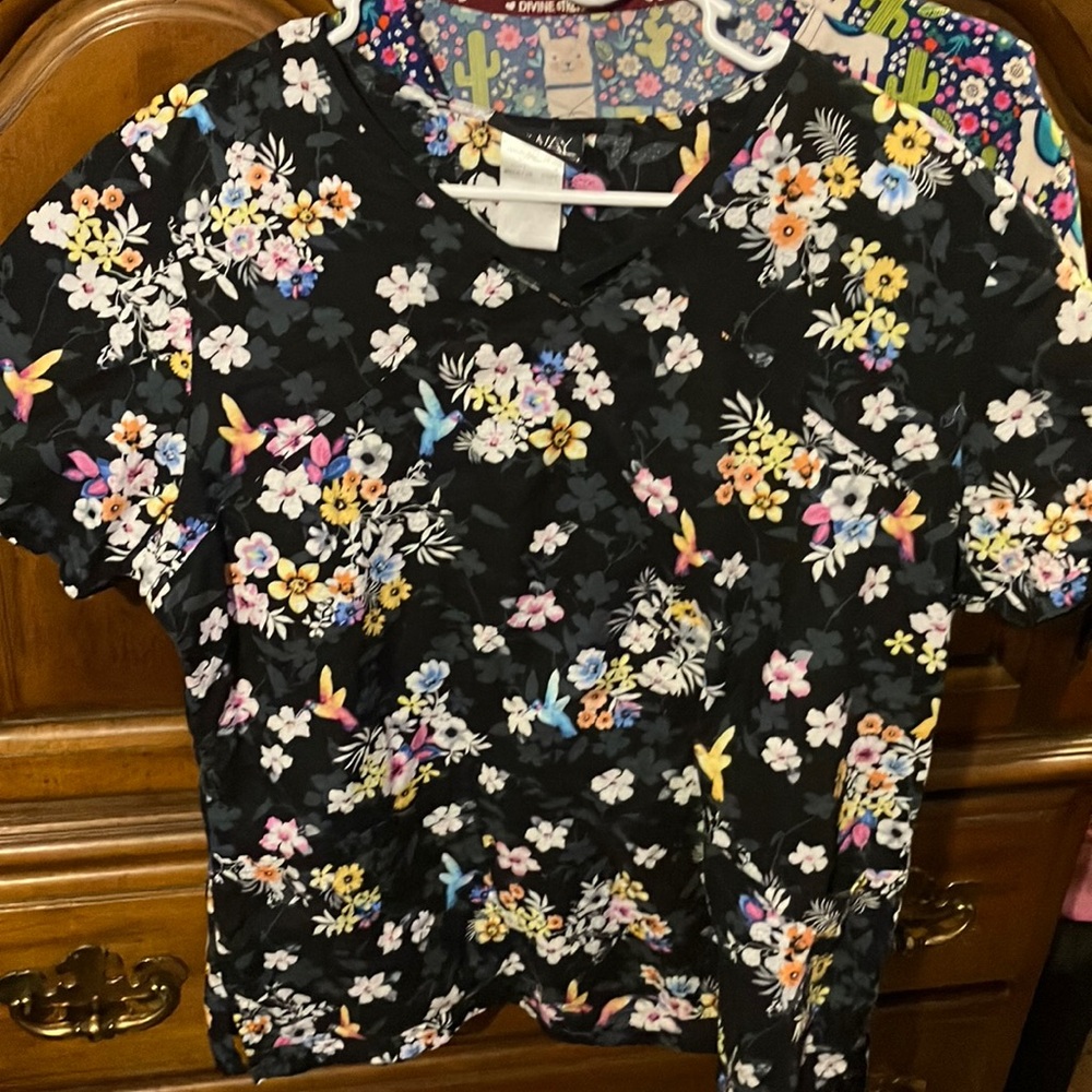 Floral Black scrub top